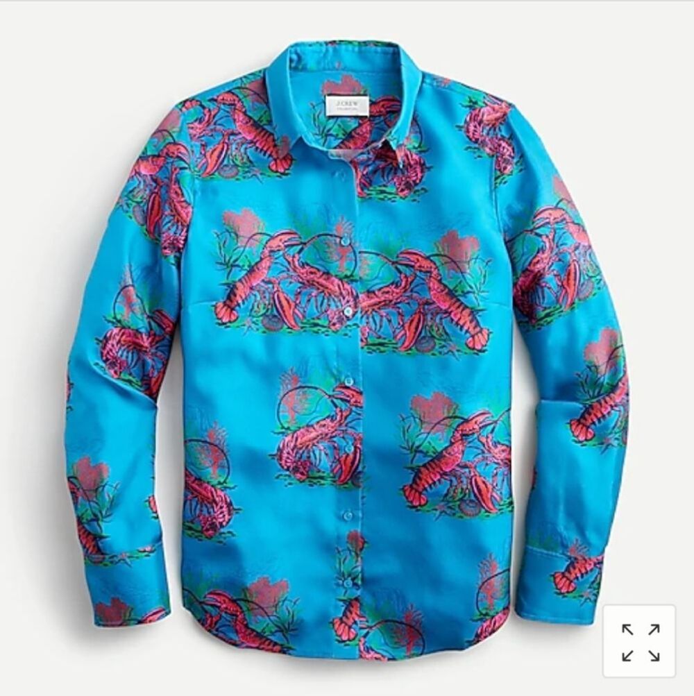 J. Crew Silk Classic Fit Boy Shirt in Ratti King Crab Print Colorful Size 6